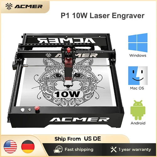 ACMER P1 10W レーザー彫刻機、CNC レーザー彫刻機、切断機、ハニカムパネル付き、木工ツール、作業エリア 400X400mm