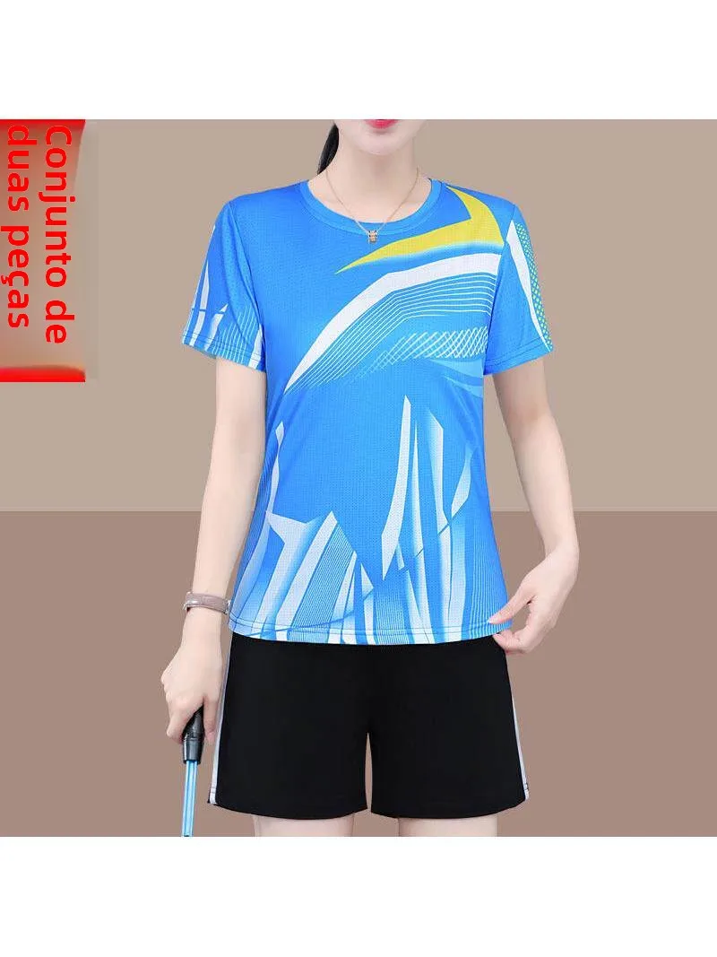 Conjunto Esportivo Casual de Alta Qualidade para Mulheres, Roupa de Verão de Manga Curta, Tamanhos Grandes, Nova Chegada da F...