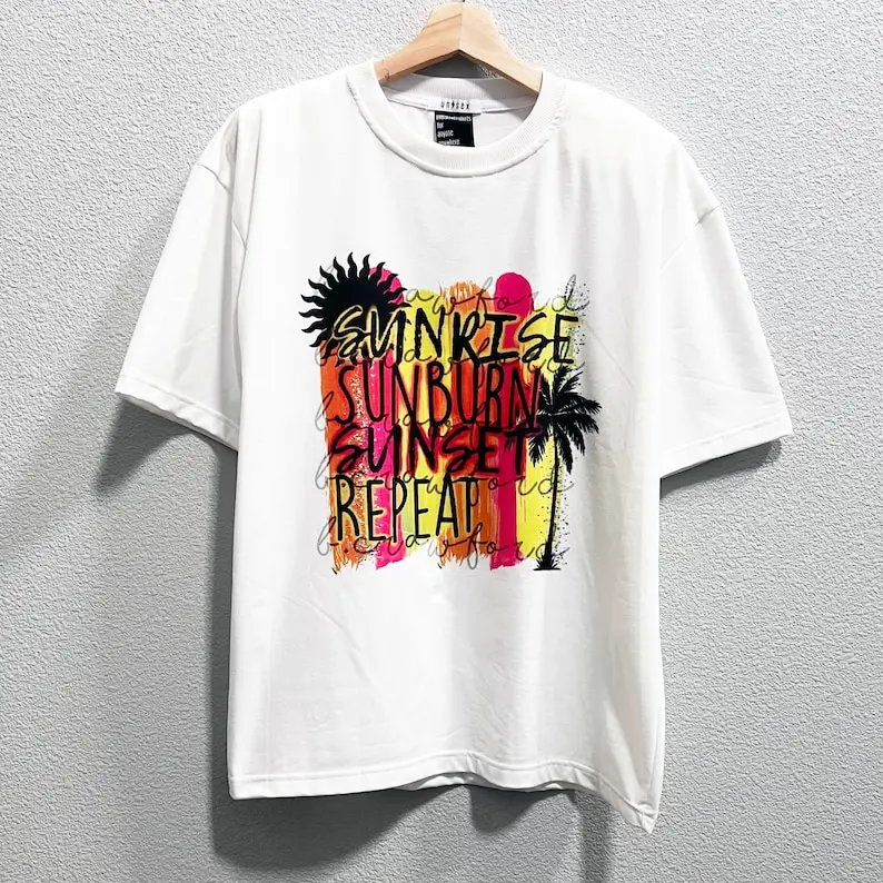 Sunrise Sunburn Sunset Repeat Tee Colorful Abstract Graphic Tshirt Art Drawing Shirt Comfort Colors Aesthetic