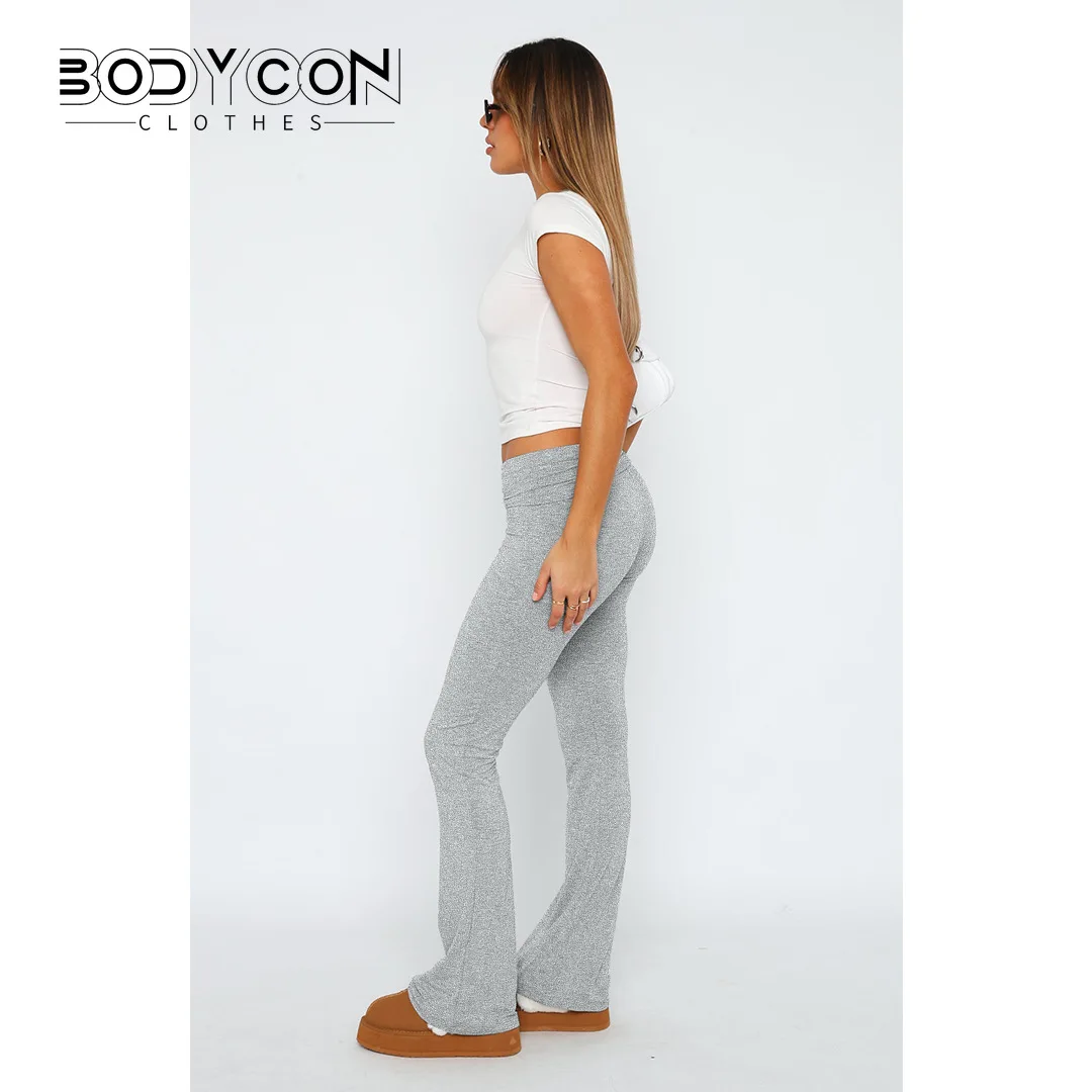 Women's Solid Woman Pants Slim Fitting High Waisted Streetwear Casual Flare Pants Women Clothes Full Length Capris Trousers