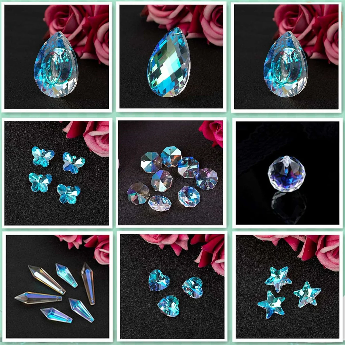 日曜大工用クリスタルサンキャッチャーキット,吊り下げ式シャンデリア,クリスタル,プリズムパーツ,レインボーメーカー,ペンダント,サンキャッチャー,ビーズ,370個