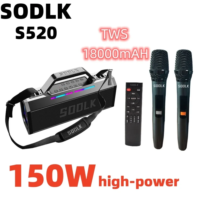 SODLK S520 caixa de som bluetooth 150W ultra high power stereo impact bass TWS dual pair built-in microphone with low latency