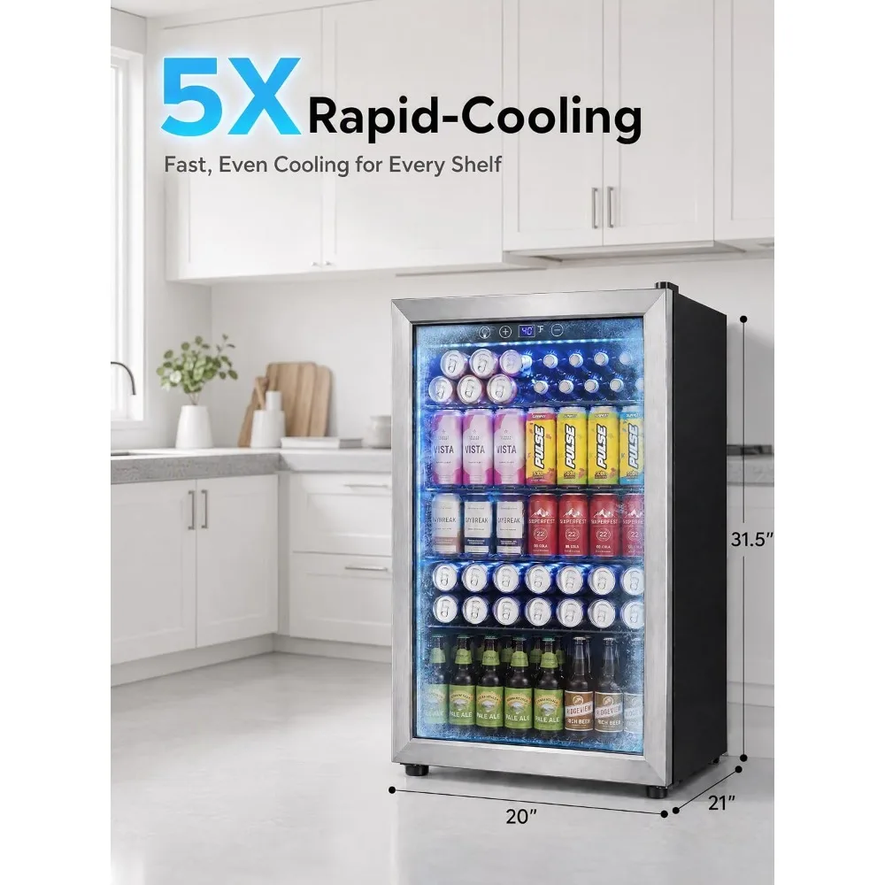 145 Can Mini Fridge, 4.5 Cu.Ft Beverage Refrigerator Cooler, Silver