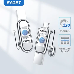 Eaget Fingerprint Encryption USB Flash Drive 32G 64G 128G 256G Type-C USB 3.2 Data Encryption Stick USB Memory Storage Disk