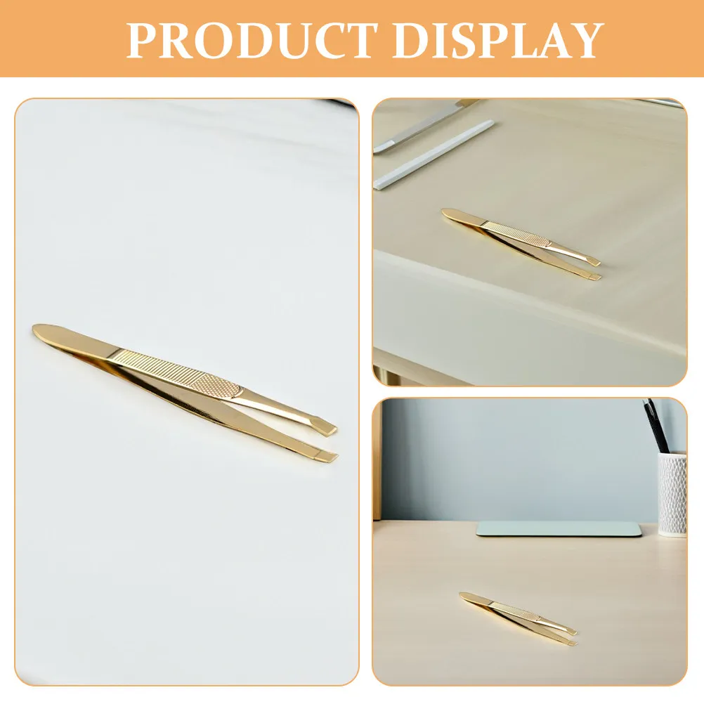 2Pcs Premium Stainless Steel Eyebrow Tweezers Gold Plated Fine Point for Brow Styling Eyelash Extensions Facial Hair Removal