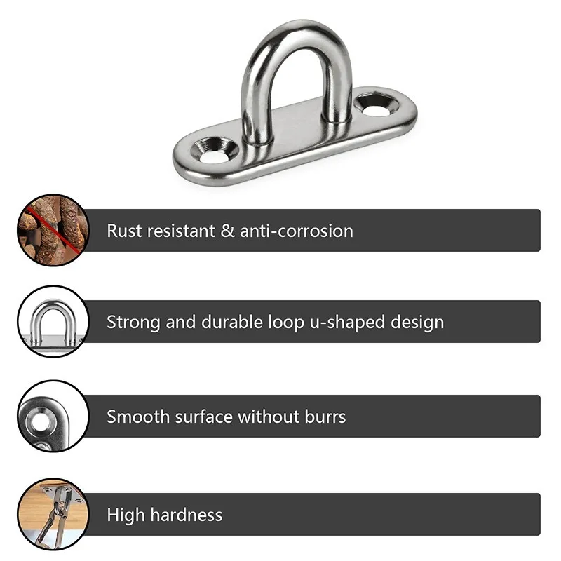 10Pcs Load-Bearing Hook Stainless Steel Oblong Pad Eye Plate Staple Ring Hook Loop U-Shaped Design Screws Mount Hook Hanger
