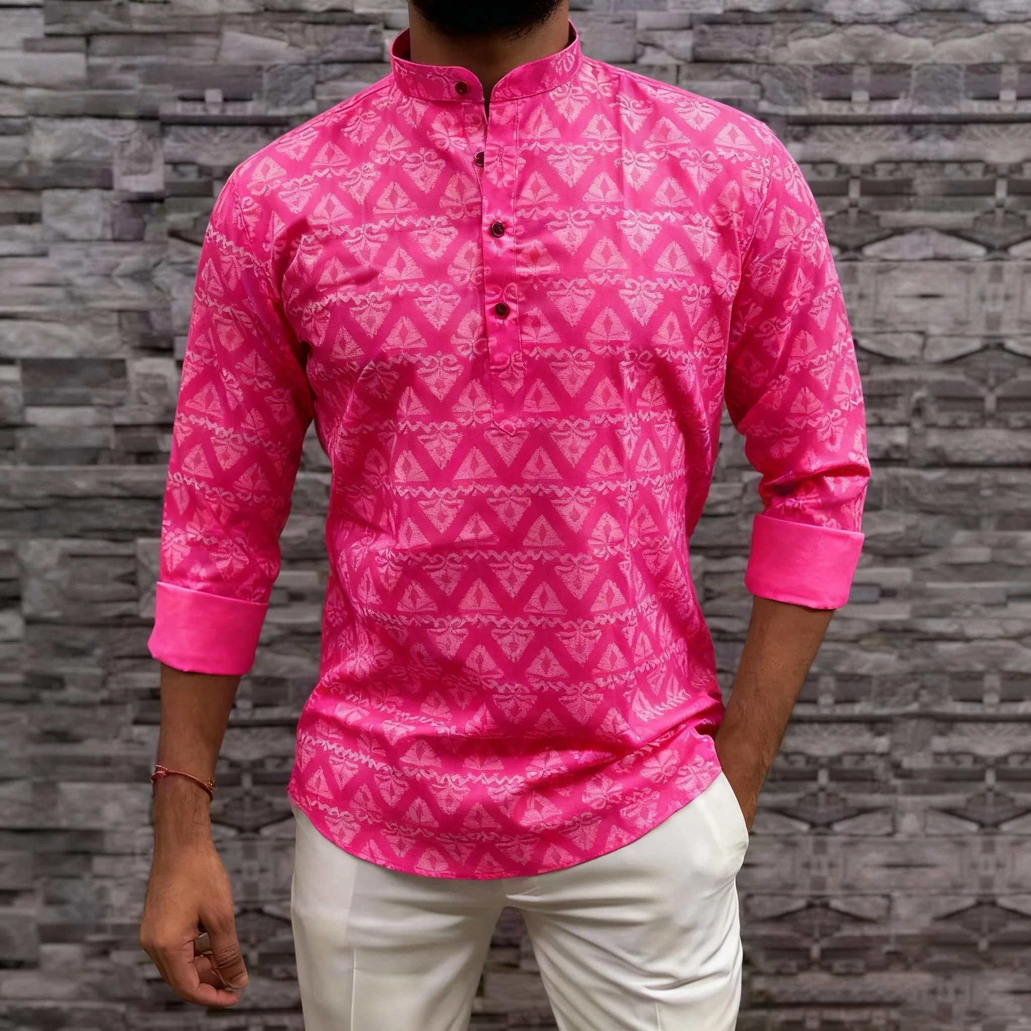 2026 رداء رجالي مسلم بأكمام طويلة قميص نمط عرقي الوقوف طوق النمط الوطني العربي الإسلام Ropa Musulmana Hombre