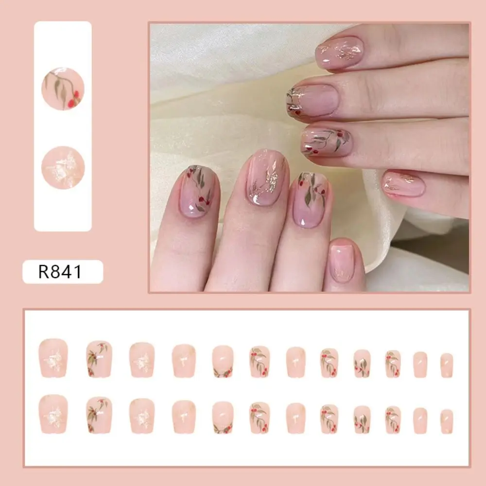 Fashion Long Ballerina False Nails Red Leaf Pink Glitter Nail Tips Detachable Full Cover Fake Nails DIY