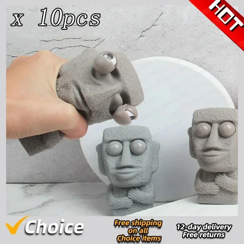 Hot 10Pcs New Hot Kids  Premium Funny Facial Expressions Squeeze Toys Moai Statue Squeeze Eyes Offfic Vent Antistress Toys Gift