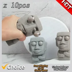 Hot 10Pcs New Hot Kids  Premium Funny Facial Expressions Squeeze Toys Moai Statue Squeeze Eyes Offfic Vent Antistress Toys Gift