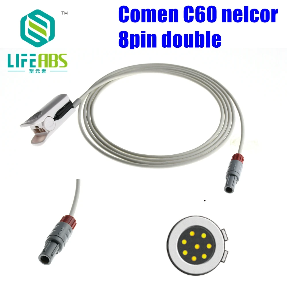 

Child Finger Clip Ear Clip Silicone Long Cable Reusable Spo2 Oxygen Sensor for Comen C60nellcor,8pin Double Patient Monitor