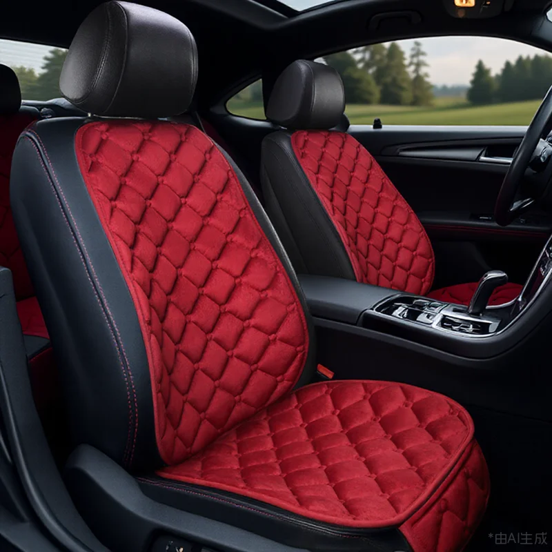 Thickened winter car seat cushion plush three piece set, half pack, seven piece set, single seat, warm and anti slip in winter