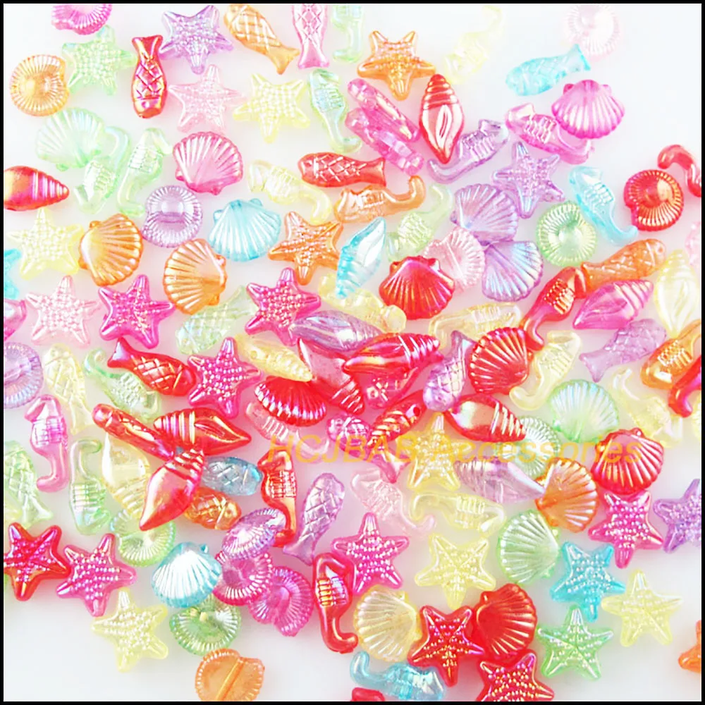 120Pcs Mixed Acrylic Plastic Marine Animals Spacer Beads Charms 12mm-15mm
