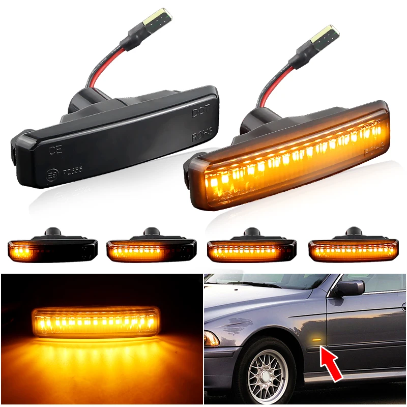 

2×for BMW 5 Series E39 12/5 Series E39 M5 1998-2003 525i 528i 530i 540i LED Side Marker Lights Flowing Car Turn Signal Lamps 12V