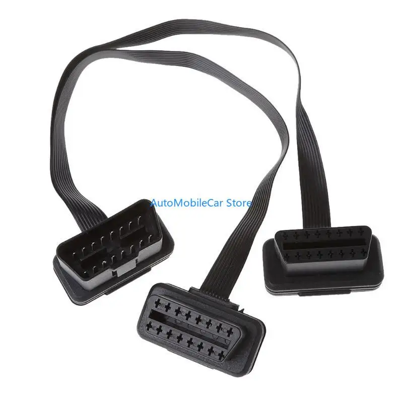 G8TE 16 Pin OBD2 Male To Double Female Splitter Flat Thin Y Connector Extension Cable