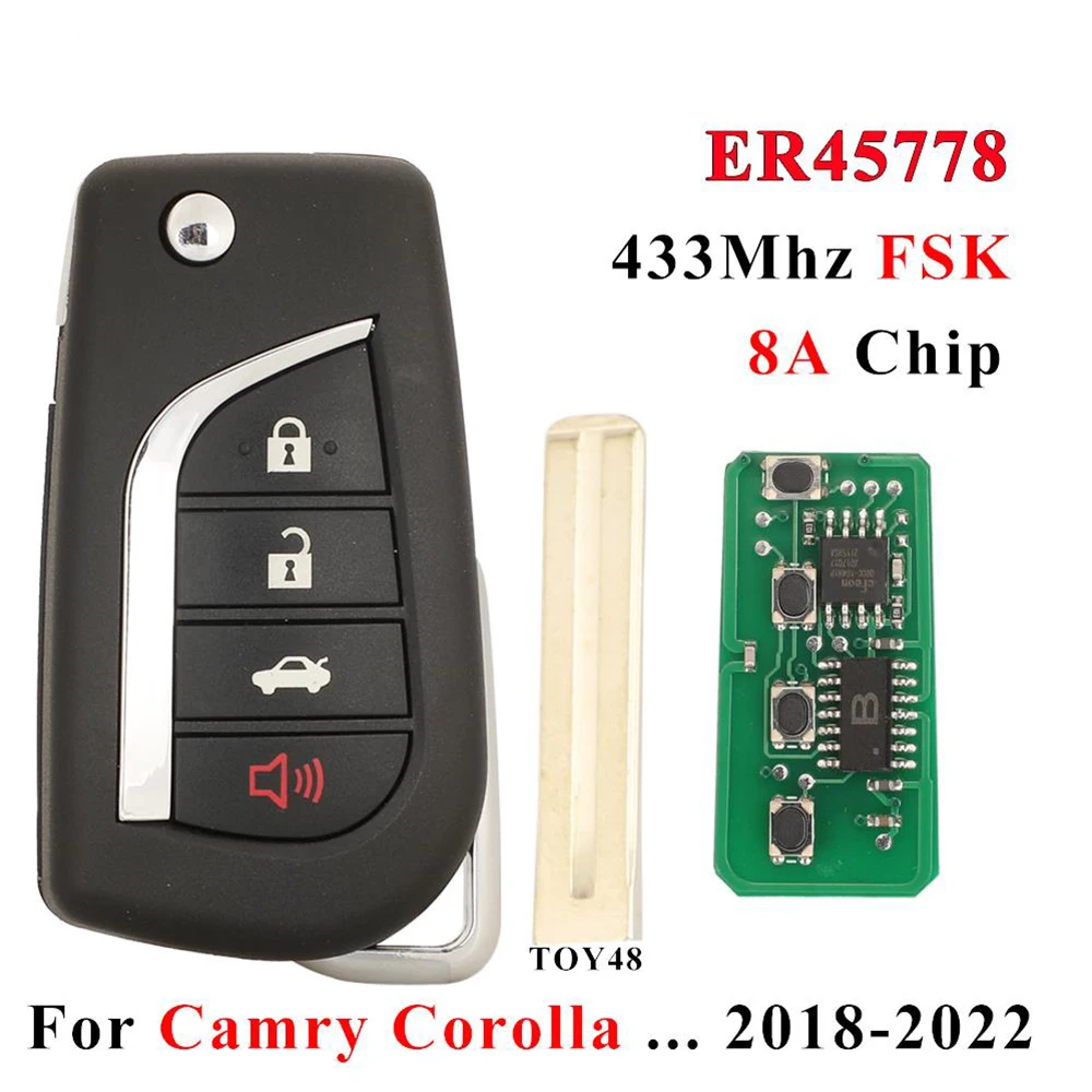 

433Mhz FSK 8A Chip Remote Car Key For Toyota Camry Corolla Wilander Levin RAV4 Frontlander 2018 2019 2020 2021 2022 4B