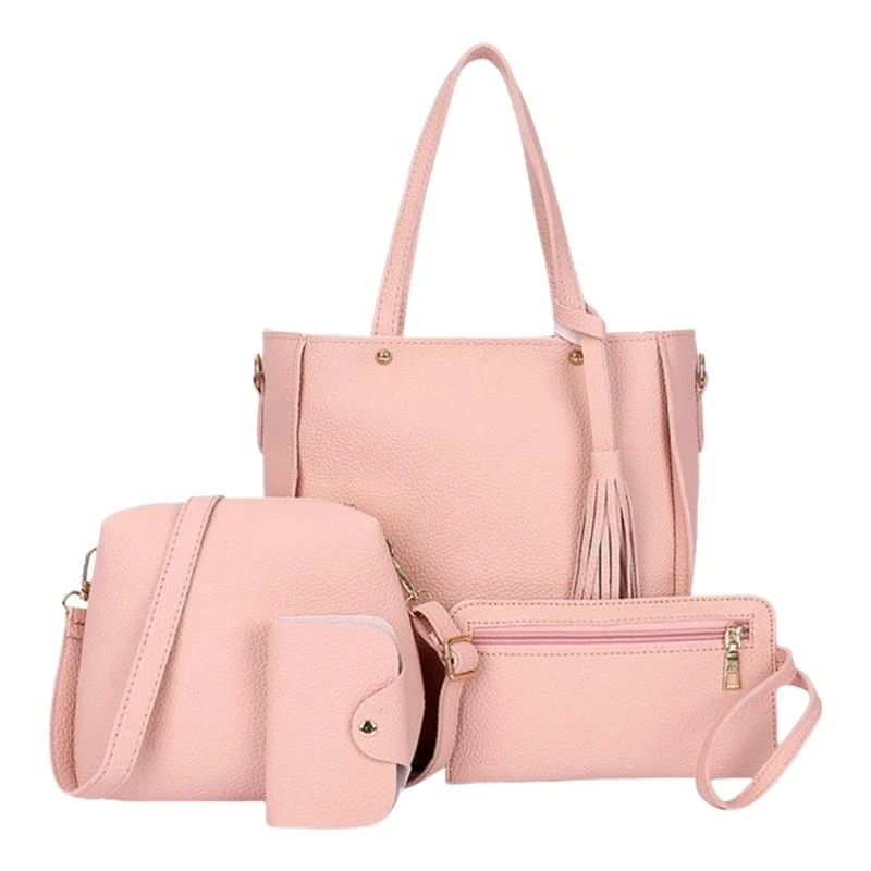 X7XC Multipurpose 4Pcs Women's Bag Set in PU Leather Crossbody Purse Casual Handbag Shoulder Bag Card Holder