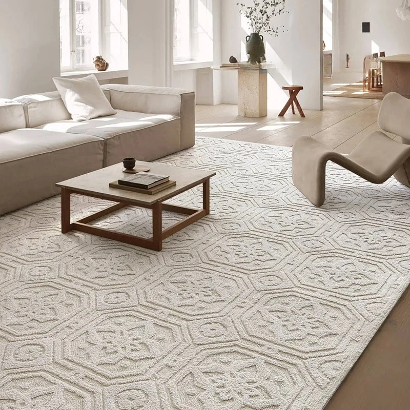 Neoclassical light retro handmade carpet modern wool living room cream bedroom premium feeling