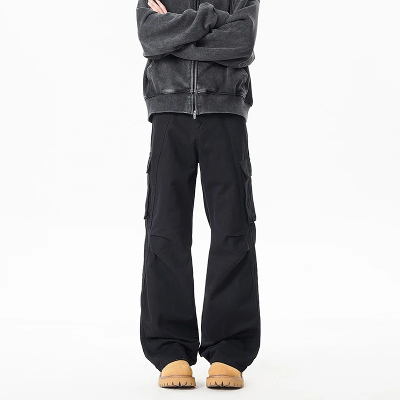

2026 Spring Men Classic Casual Trousers Men High Street Pants Men Soild Color Cargo Pants Men Wide Leg Pants Male Straight Pants