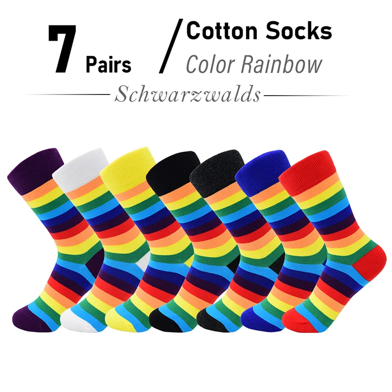 6/7 Pairs Classic Women Socks Rainbow Socks Striped Elasticity Female Cotton Socks Retro Breathable Casual Harajuku Crew Socks