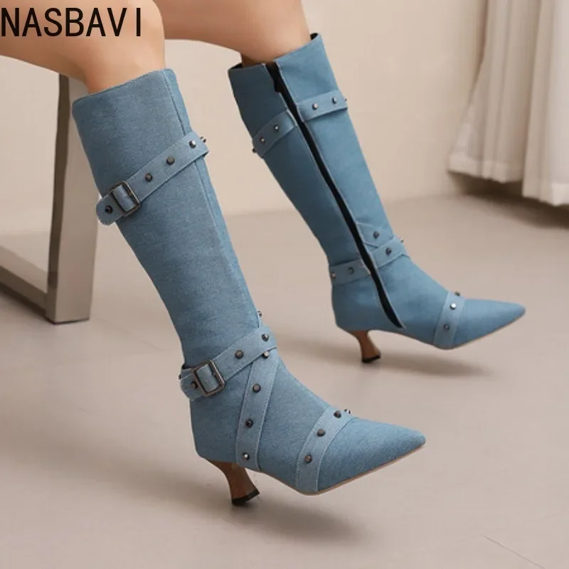 

NASBAVI Botas De Mujer Autumn Winter Knee High Boots Women Fashion Zip High Heels Long Boots Platform Goth Shoes Super Big Size