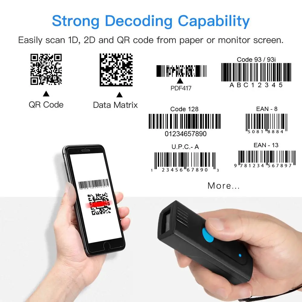 

Мини-сканер штрих-кода Packot, беспроводной и Bluetooth-считыватель Qr-кодов, портативный 1D 2D-сканер штрих-кода, портативный для курьерского логистического магазина