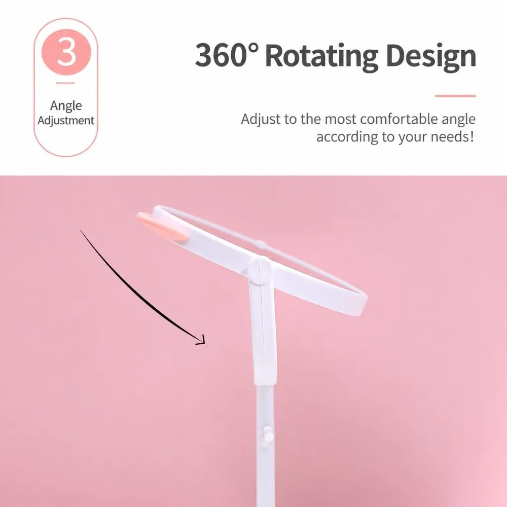 Cute Cat Ear Vanity Mirror Storage Tray 360°Rotation Makeup Mirror Lightweight with Jewelry Hooks Desktop Mirror