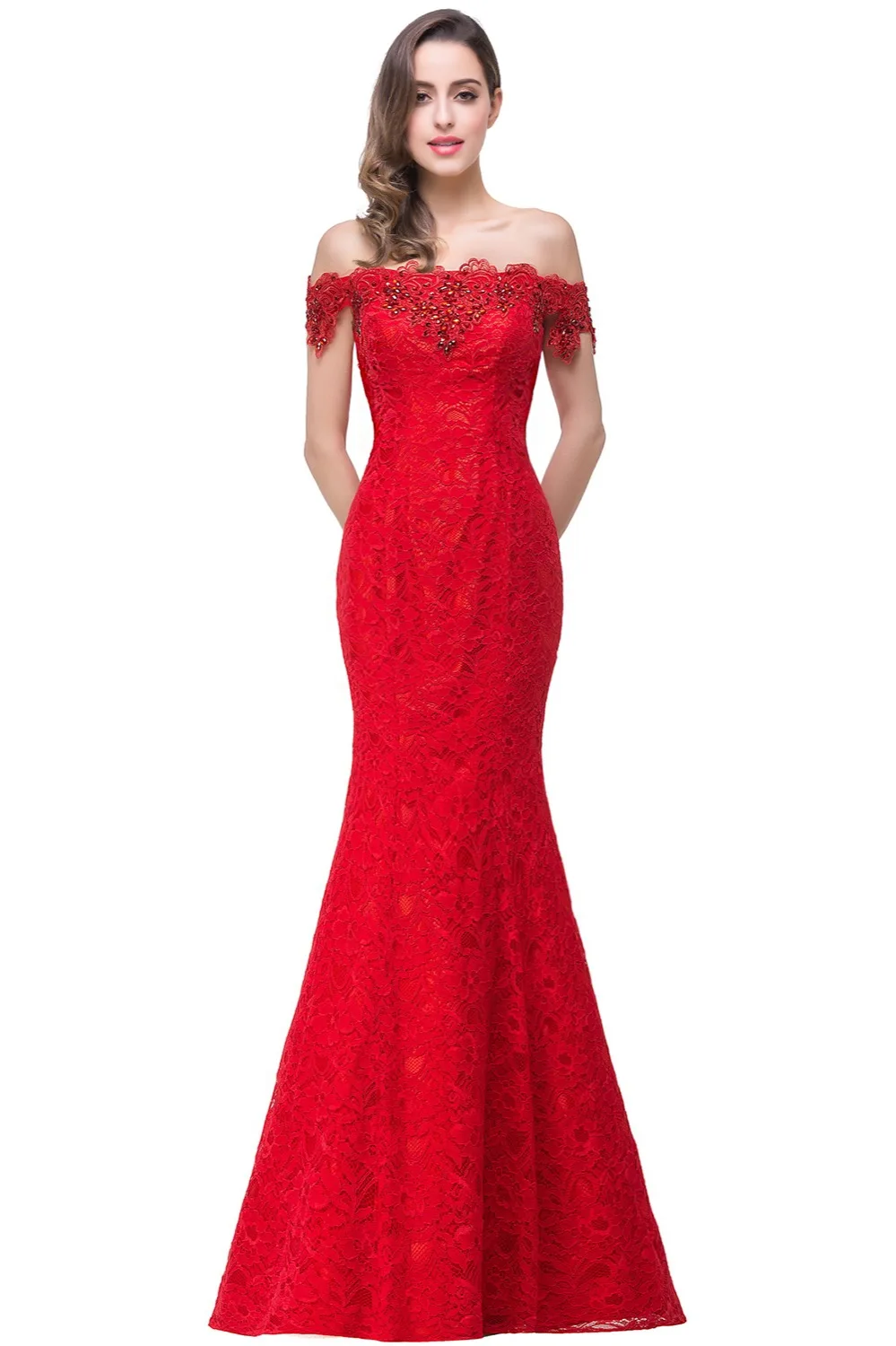 Hot Mermaid Lace Mermaid Long Bridesmaid Dresses Off-Shoulder Beading Elegant Formal Gowns for Wedding Party Prom Vestido