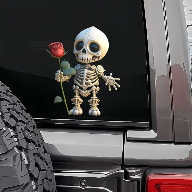 

Charming Skull & Rose Waterproof Car Stickers - Self-Adhesive, Scratch-Resistant Decals for Cars, Laptops, Trucks, Motorcycles