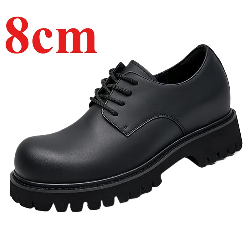 European/American Height-increasing Derby Shoes for Men's 8cm Increased Genuine Leather Men's Dress Shoes Wedding Elevated Shoes