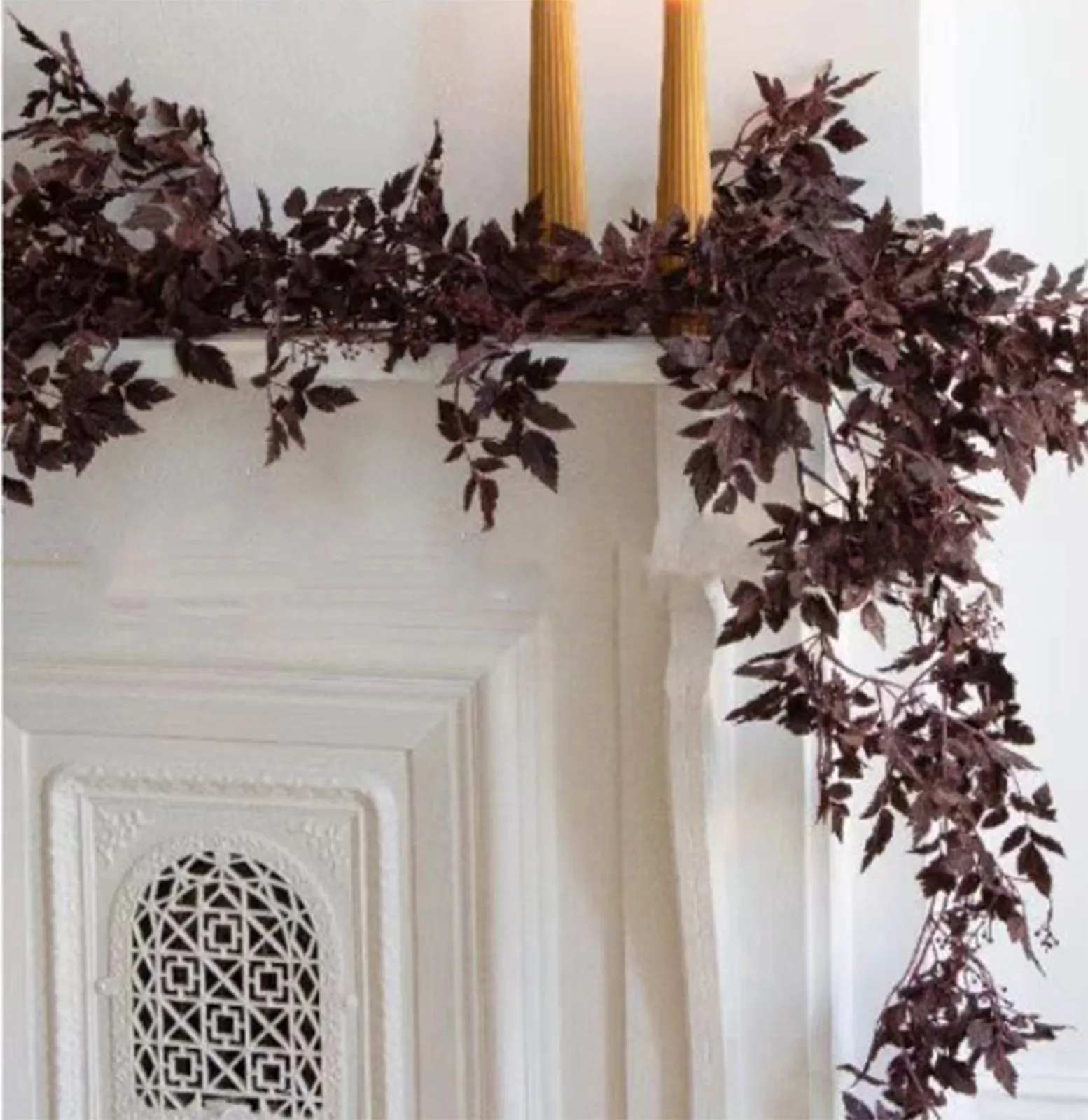 Hojas de plantas artificiales de Cimicifuga con temática de Halloween, tallos, jarrón falso de Halloween, mesa de comedor, puerta de jardín, decoración de chimenea