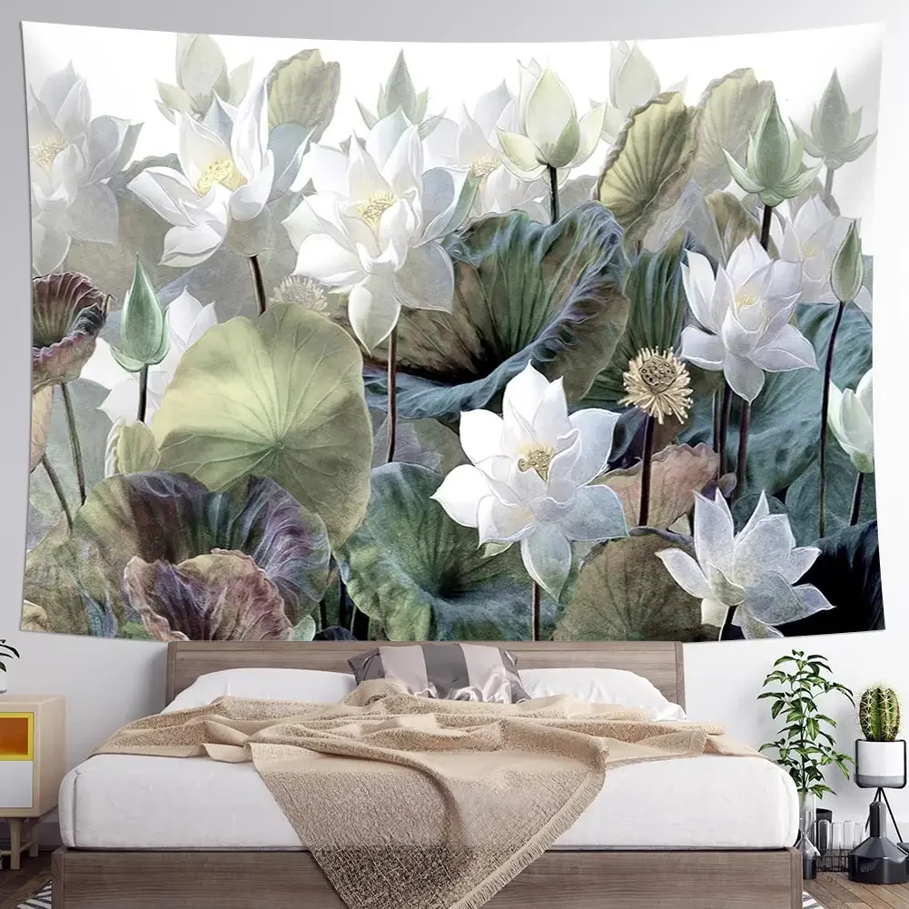 Home Decor Summer Style Wall Tapestry Lotus Print Polyester Tapestry for Living Room Bedroom Aestheticism Background Women Gift