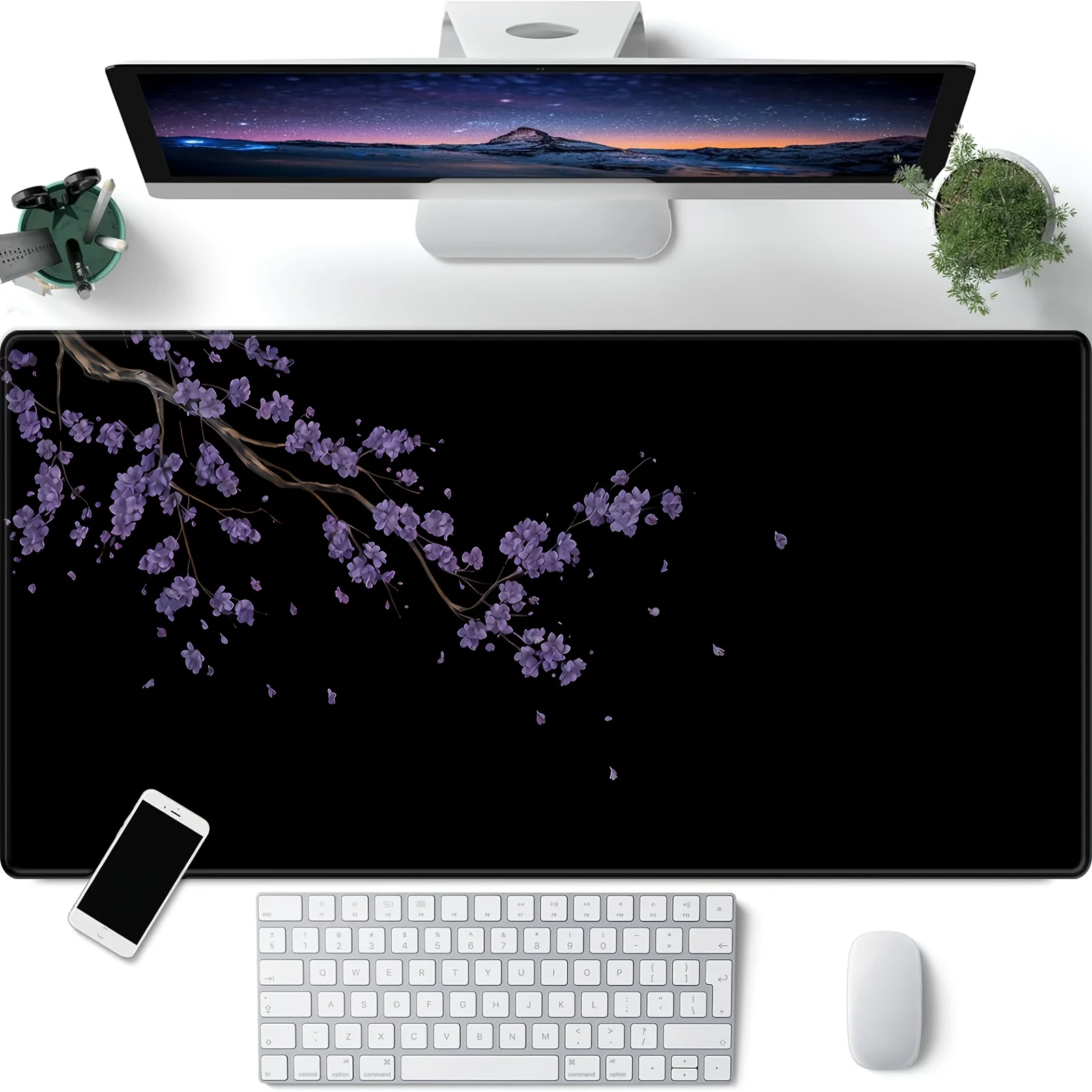 Extra Large Purple Cherry Blossom Pattern Mouse Pad,anti-slip Gaming Desk Pad,precise Seam Edge,suitable for Office and Game Use