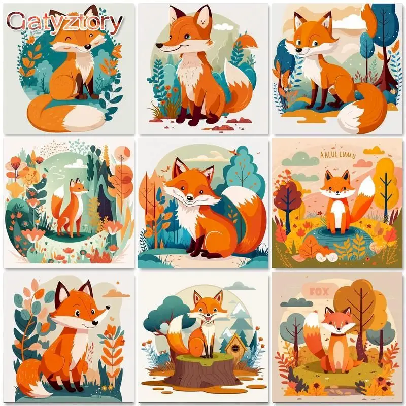 

GATYZTORY Diy Pictures By Number Cartoon Fox Animal Kits Painting By Number Modern Drawing On Canvas Handpainted Art Gift