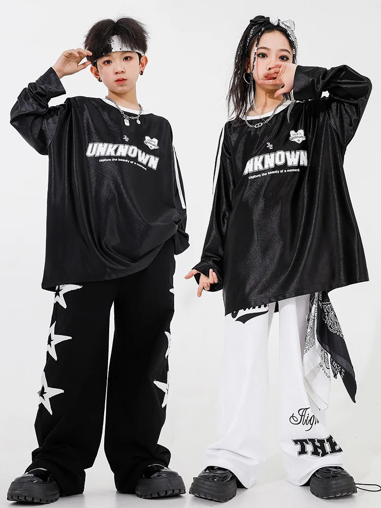 Nieuwe Kinderen Hiphop Danskleding Losse Pak Lange Mouwen T-Shirt Broek Jongens Meisjes Jazz Oefenkleding Tieners Bl12427