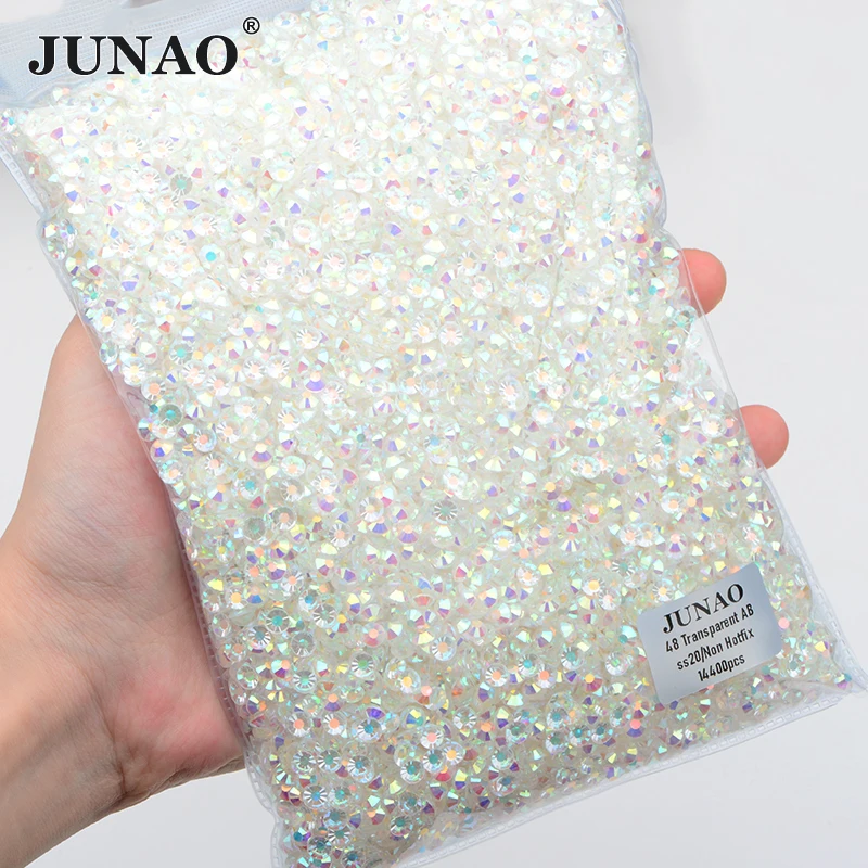 JUNAO 100Gross SS3 SS4 SS5 SS6 SS30 SS40 SS50 Large Size Glass Rhinestone Flatback Non Hotfix Crystal Appliques For Nail Clothes