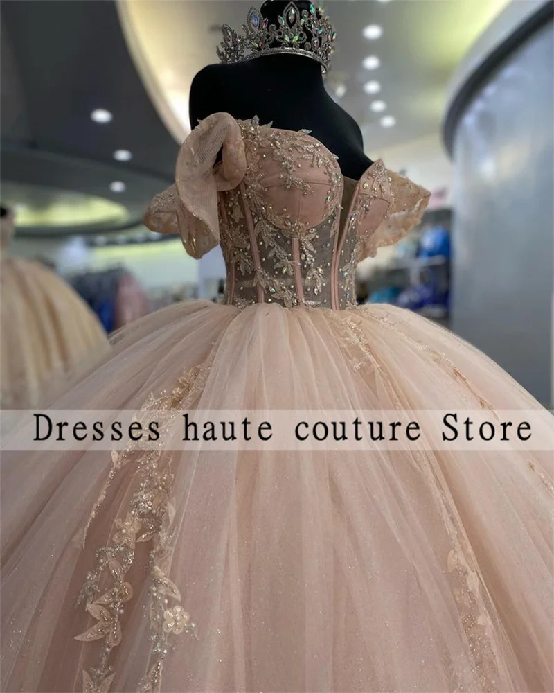 Pink Tulle Sweetheart Quinceanera Dresses Ball Gown 2025 Off Shoulder Appliques Sweet 16 Dress Customized Vestidos De 15 Anos