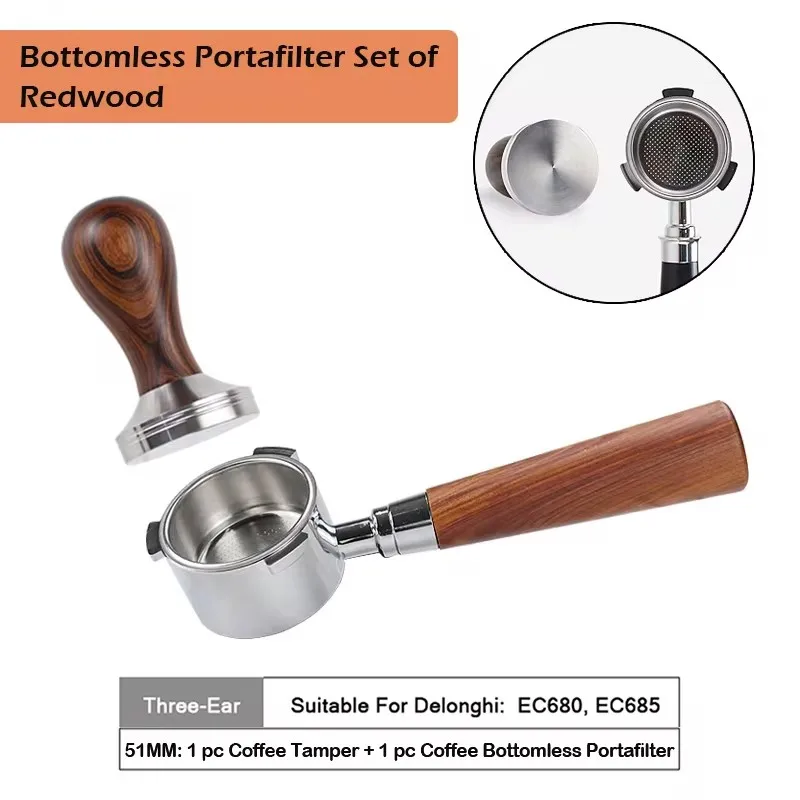 CafeGaGa 51 mm Kaffee-Siebträger ohne Boden für Delonghi ec680 685 mit Ersatzfilterkorb, nackter Siebträger, Espressomaschine 4