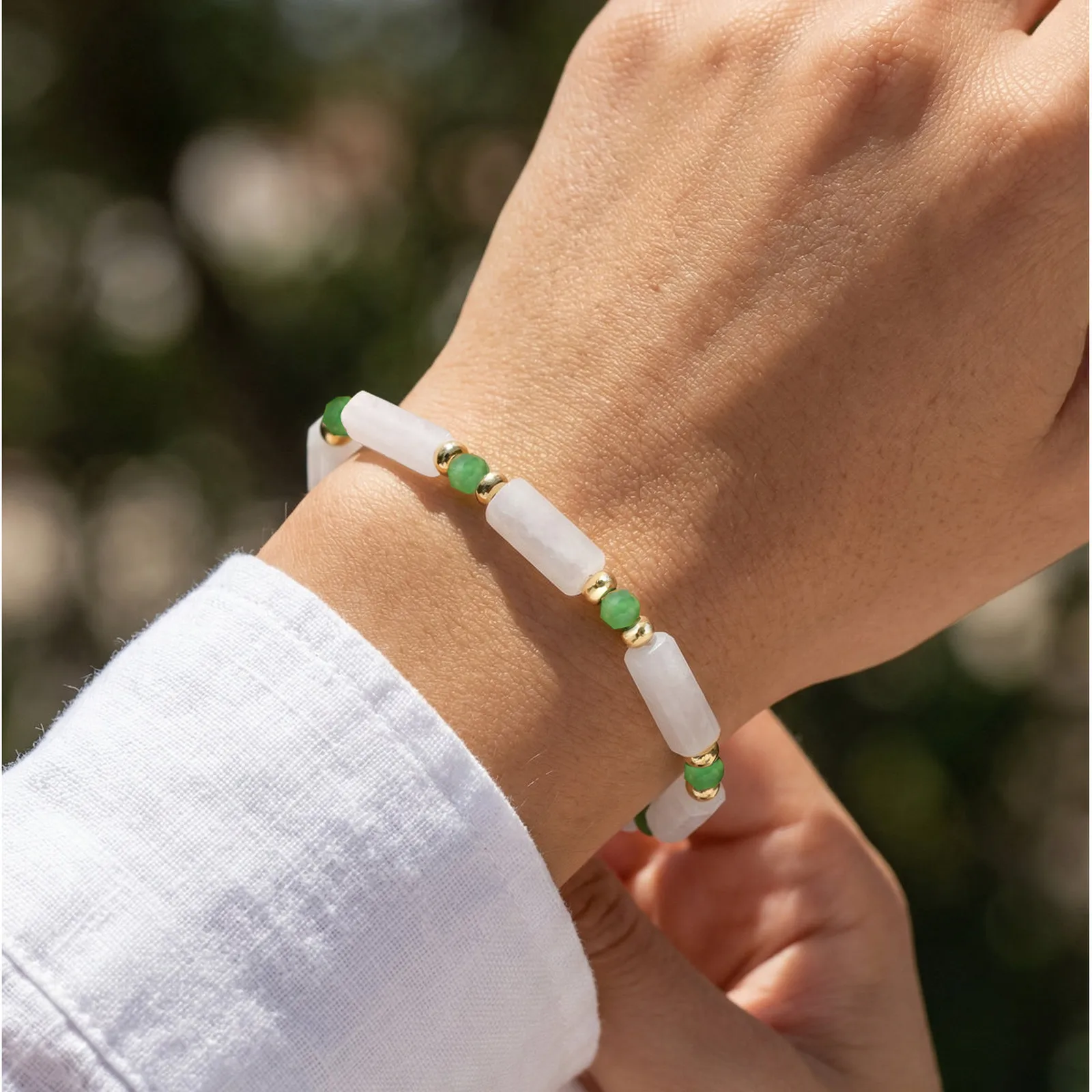 

Vnox Trendy Boho Natural Stone Jade Spacer Beads Bracelet Bead Gemstone Stone Bracelets for Women Summer Beach Jewelry Gift