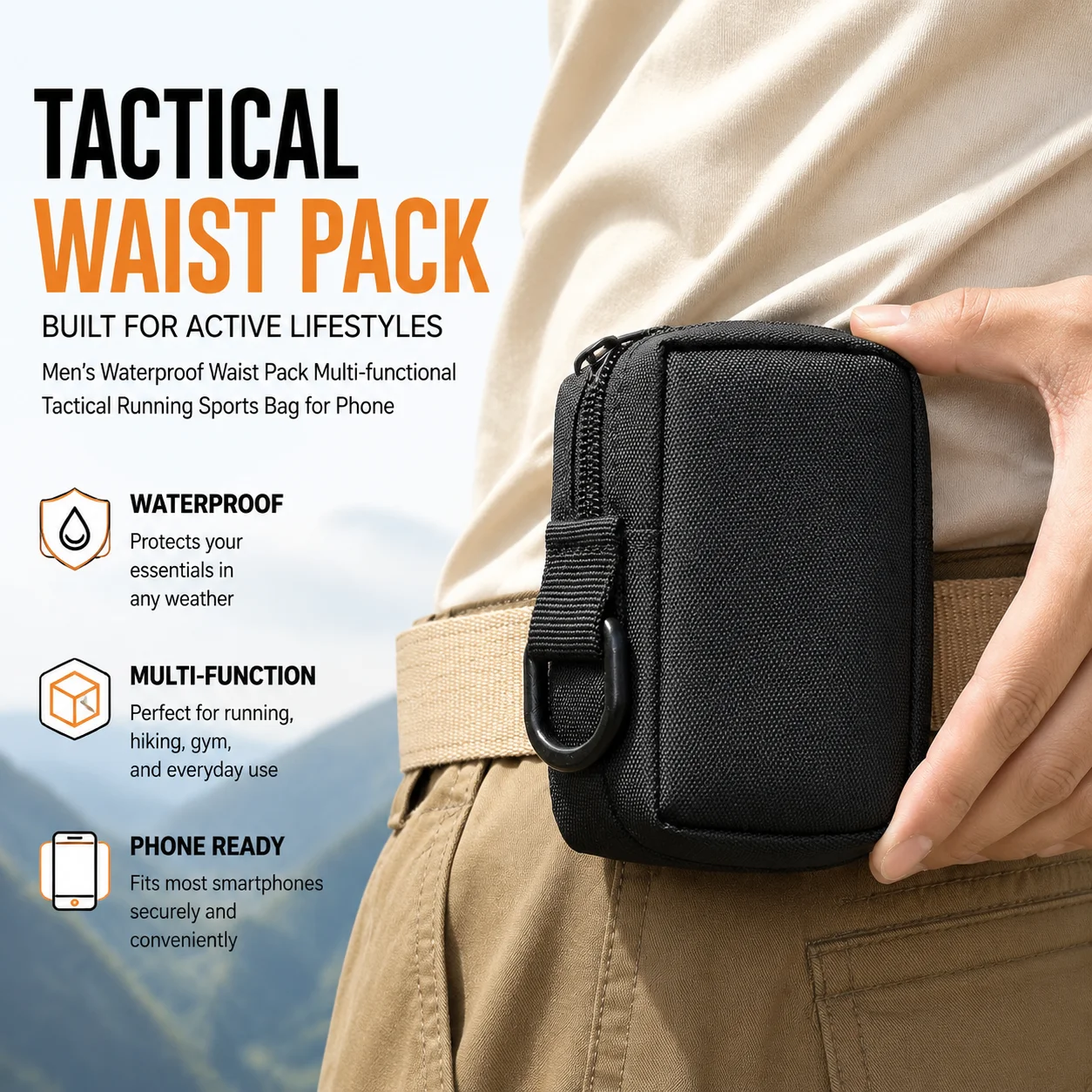 Men's Waterproof Waist Pack Multi-functional Tactical Running Sports Bag for Phone