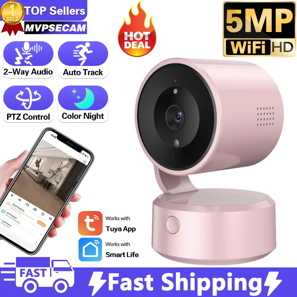 Tuya 5MP PTZ Control WiFi IP Camera One- touch Call Indoor Baby Monitor Wireless Security Protection Cameras Remote Control