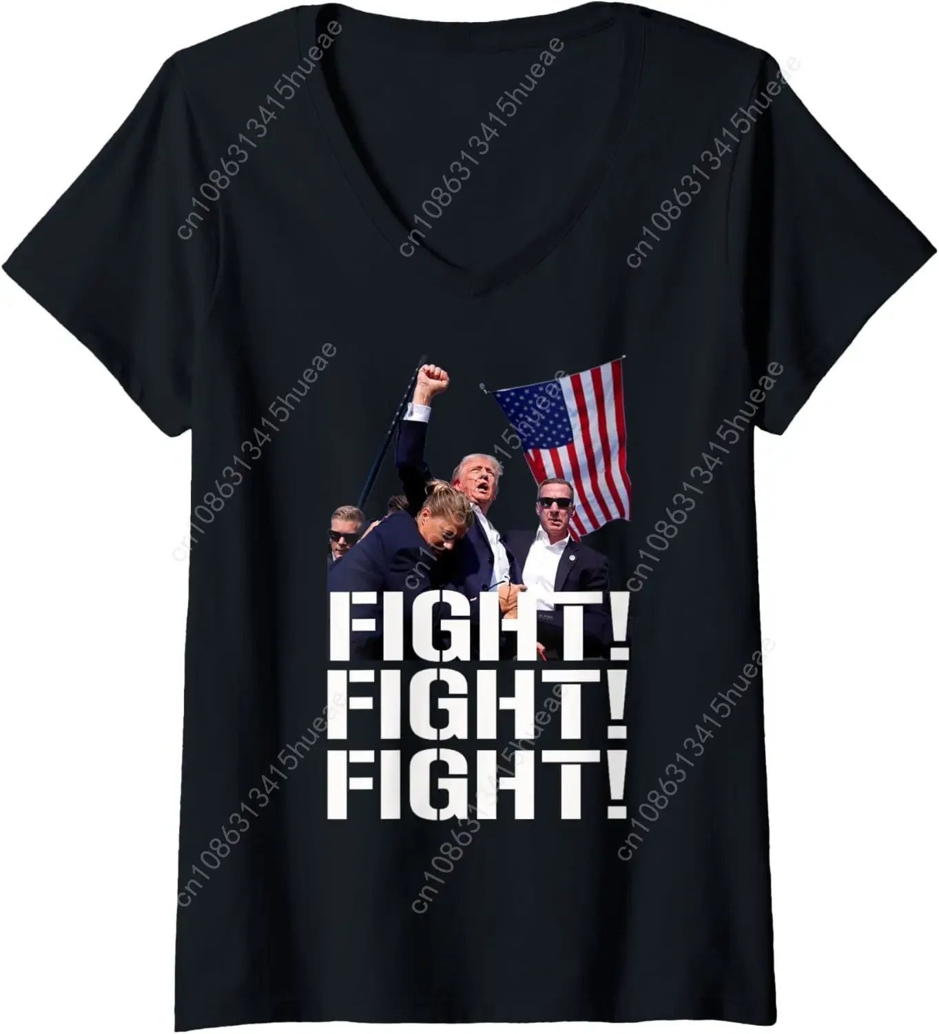 

Womens Trump Fight Fight Fight, Trump Defiant, Trump Shot Fist Pump V-Neck T-Shirt