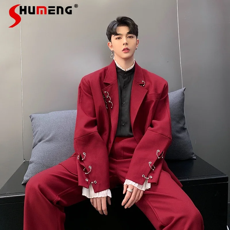 

Solid Color Blazers Men 2025 Spring New Retro Tailored Coats Jackets Men Fashion Trendy Loose Comfort Personality Small Blazers