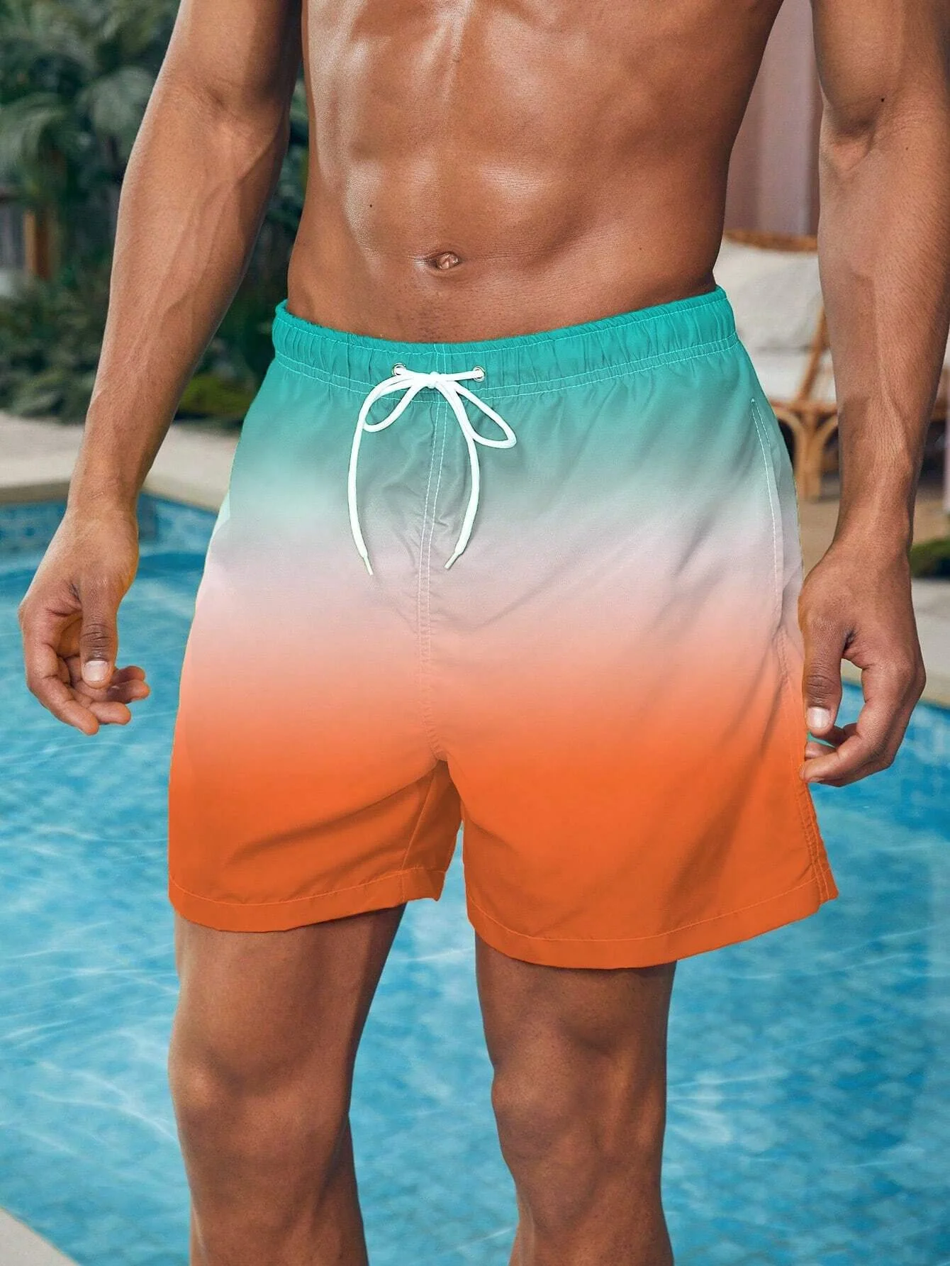 Men's Beach Shorts Gradient Color Block Drawstring Summer Men's swim Trunks Elastic Waist 3D Print  Breathable Short Streetwear