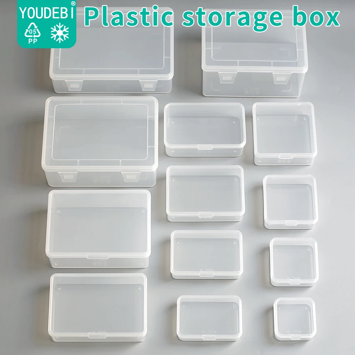 Cajas de almacenamiento rectangulares y cuadradas pequeñas, PP de grado alimenticio, mini piezas, caja de plástico transparente, caja de embalaje de