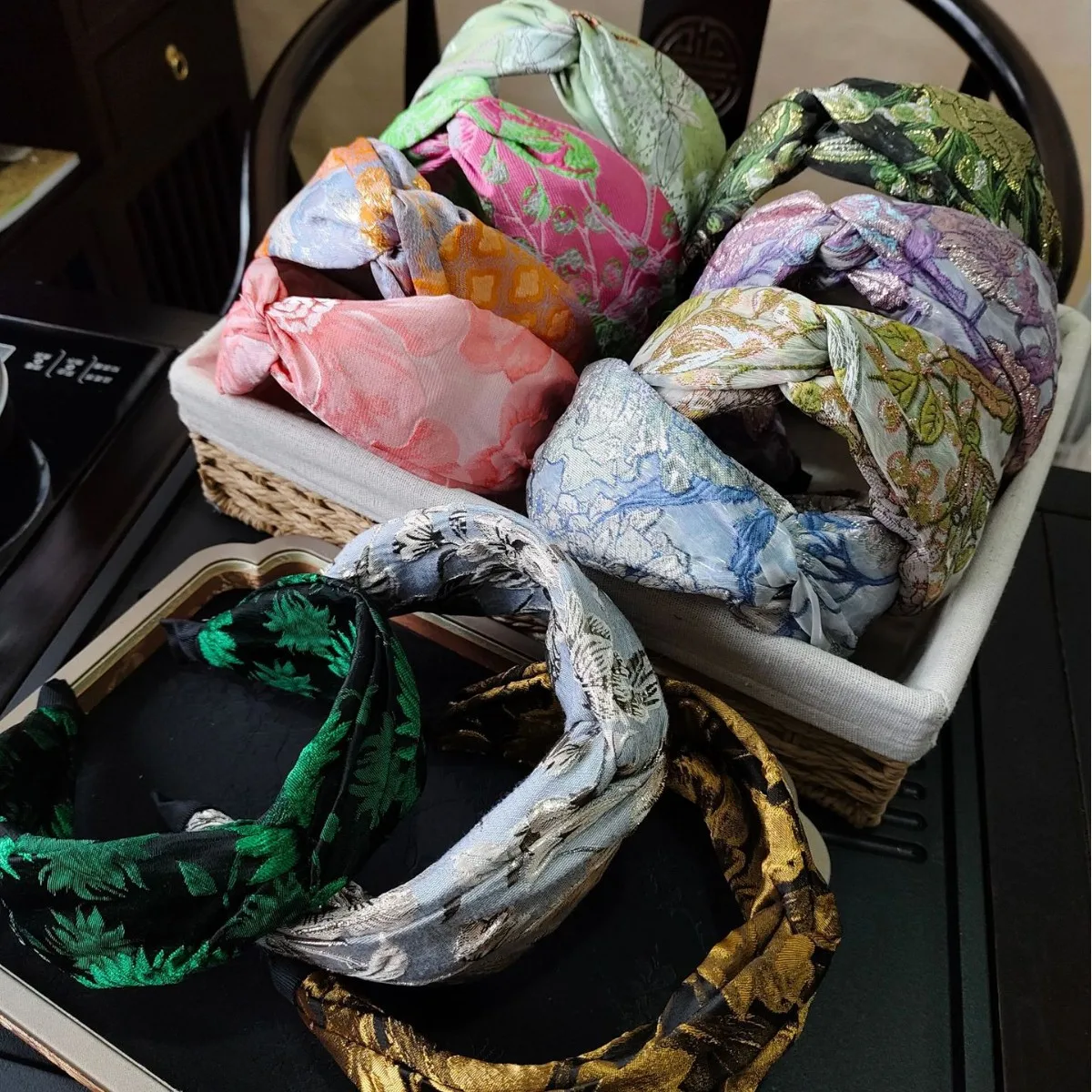 

European and American Fashion Retro Embroidered Printed Knotted Headband Hair Accessories for Women