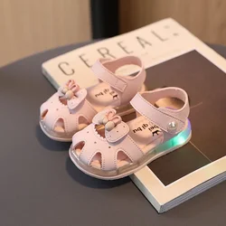 Toddler Girls Summer Sandals New LED with Lights Infant Sandals for Girl Bowtie Luminous Non Slip Breathable Kids Baby Shoe 아기신발