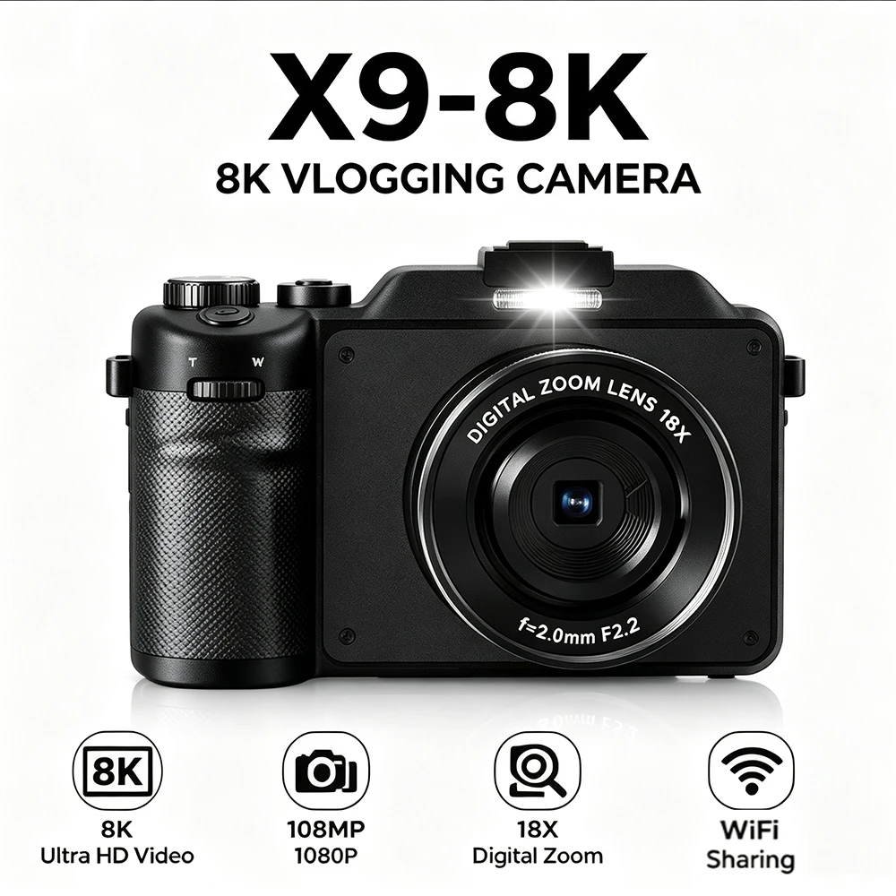 Digital Camera 8K HD 100MP Selfie Autofocus Image Stabilization Entry-level Student Model Webcam Life Camera Wide-angle