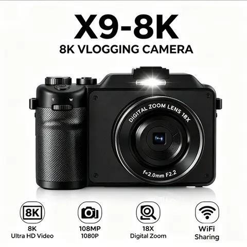 Digital Camera 8K HD 100MP Selfie Autofocus Image Stabilization Entry-level Student Model Webcam Life Camera Wide-angle