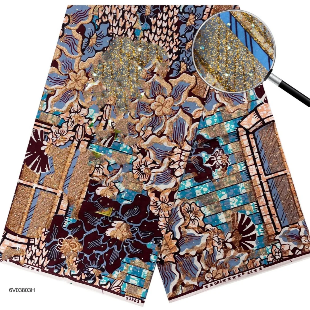 

2026 New Style Nigeri Stonk Golden- Wax Print Fabric High Quality African Wax Fabric for Patchwork, Clothing & DIY" TT6